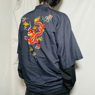 VINTAGE - 珍品 80sヴィンテージ チャイナガウン シャツ ドラゴン 龍 刺繍