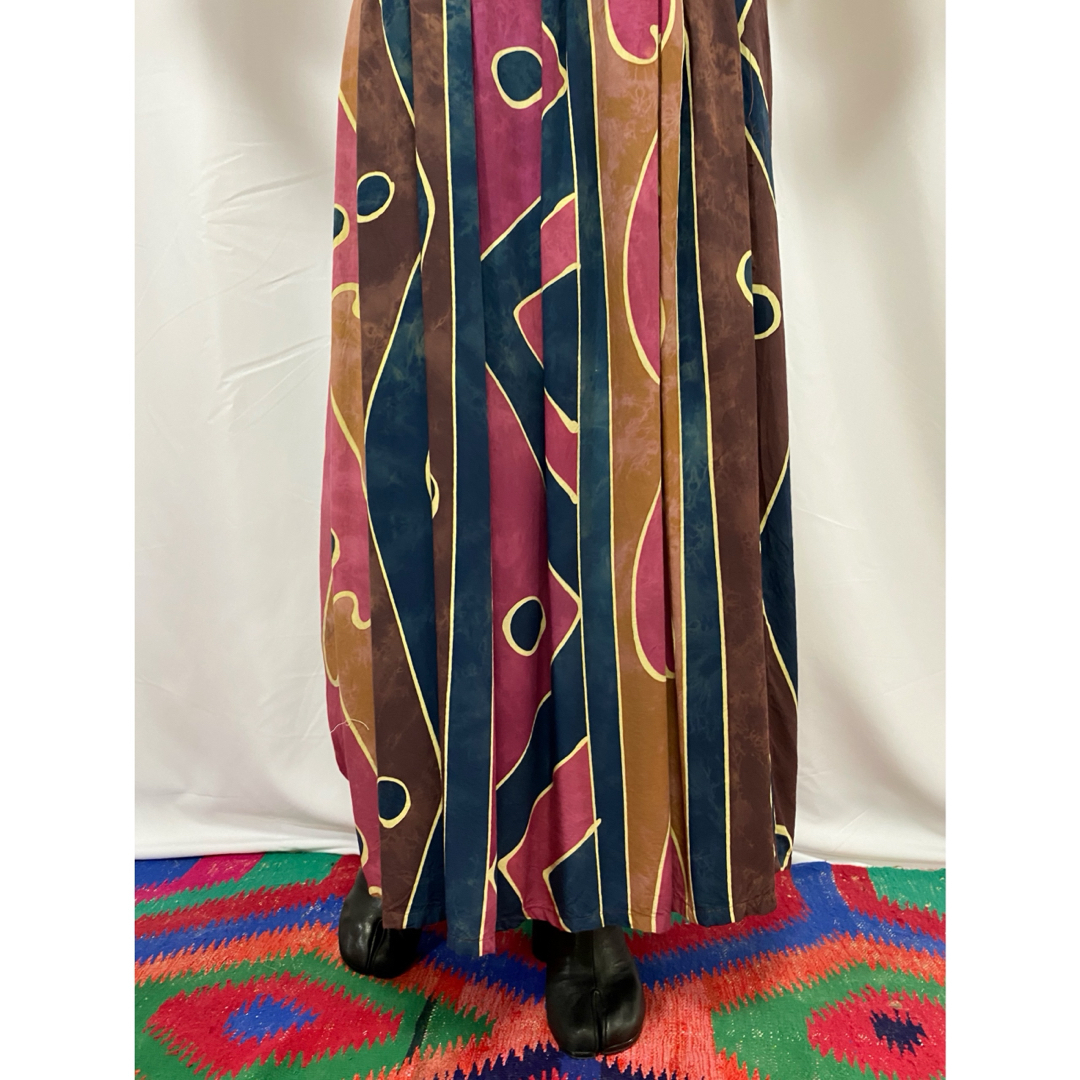 古着 80s ビンテージ 民族柄  アフリカン ドレス ワンピース 総柄  美品 レディースのワンピース(ロングワンピース/マキシワンピース)の商品写真