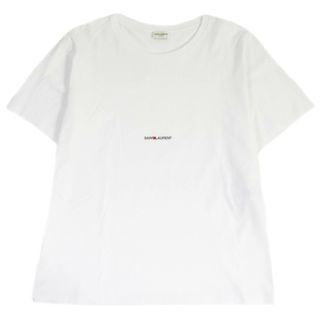 サンローラン(Saint Laurent)の美品□SAINT LAURENT PARIS サンローランパリ 2023年製 464572 コットン100％ ロゴプリント 背面裾カットオフ 半袖Ｔシャツ カットソー ホワイト XL イタリア製 正規品 メンズ(Tシャツ/カットソー(半袖/袖なし))