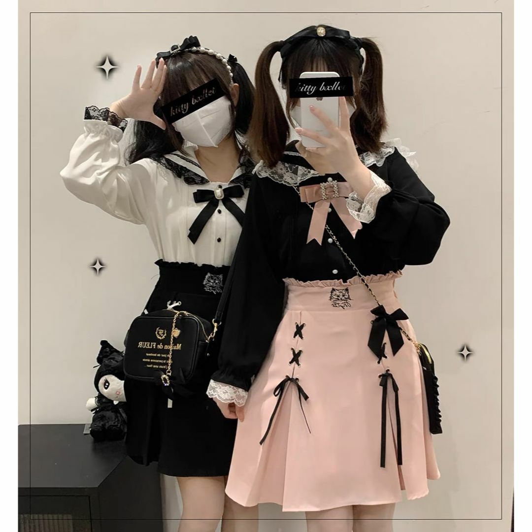 【色: ブラック】[ＸＨＳＵＫＡＤＯ] かわいい セーラー襟 シャツ レディース レディースのファッション小物(その他)の商品写真