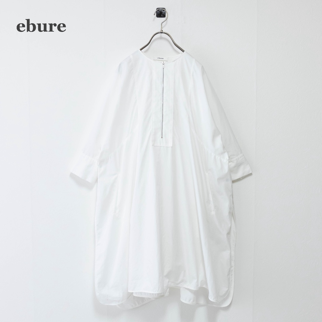 ebure(エブール)の【ebure】エブール　シャツワンピース　ビッグシルエット　ホワイト レディースのワンピース(ひざ丈ワンピース)の商品写真