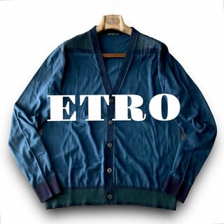 エトロ(ETRO)のA09 美品 XLサイズ『エトロ』肩ペイズリー柄 カーディガン ネイビー 紺(カーディガン)