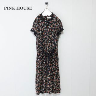 ピンクハウス(PINK HOUSE)の【PINK HOUSE】ロングワンピース　花柄　フリル　レース　ブラック(ロングワンピース/マキシワンピース)