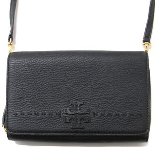 トリーバーチ(Tory Burch)の美品 TORY BURCH トリーバーチ バッグ ミニ ショルダー ブラック 黒 肩掛け 斜め掛け ウォレットショルダー 財布 フラップ マグネット ロゴ McGraw マックグロー レザー 本革 鞄 カバン【レディース】【中古】(ショルダーバッグ)