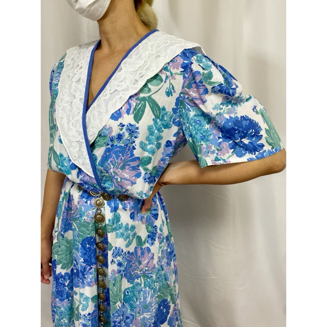 古着 ビンテージ 70s USA レーヨン ワンピース ドレス 花柄 総柄 古着 ビンテージ 70s USA レーヨン ワンピース ドレス 花柄 総柄