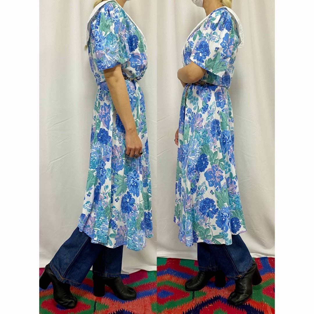 古着 ビンテージ 70s USA レーヨン ワンピース ドレス 花柄 総柄 古着 ビンテージ 70s USA レーヨン ワンピース ドレス 花柄 総柄