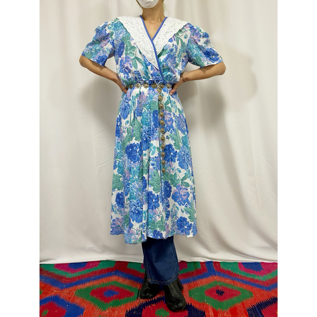 古着 ビンテージ 70s USA レーヨン ワンピース ドレス 花柄 総柄 古着 ビンテージ 70s USA レーヨン ワンピース ドレス 花柄 総柄