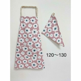 子どもエプロン　キッズエプロン三角巾セット　ハンドメイド　花柄(その他)