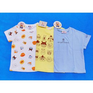 アンパンマン(アンパンマン)の新品　90cm　アンパンマン　半袖Ｔシャツ2枚セット　ブルー×イエロー×顔総柄(Tシャツ/カットソー)