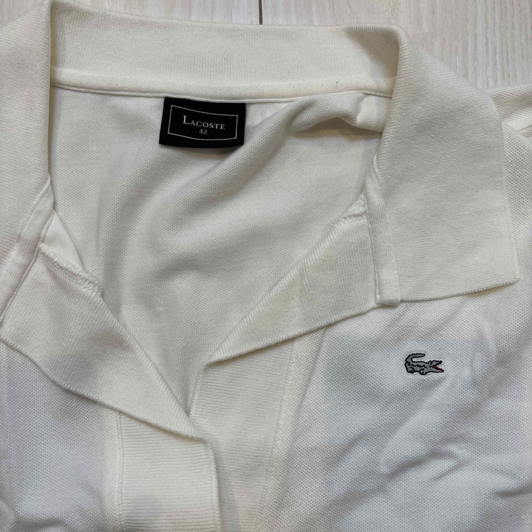 LACOSTE(ラコステ)の 【42サイズM】LACOSTE白色レディース半袖ポロシャツ レディースのトップス(Tシャツ(半袖/袖なし))の商品写真