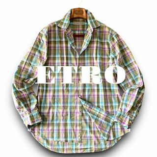 エトロ(ETRO)のA03 美品 極上チェック XLサイズ『エトロ』イタリアンコットン 長袖 シャツ(Tシャツ/カットソー(七分/長袖))