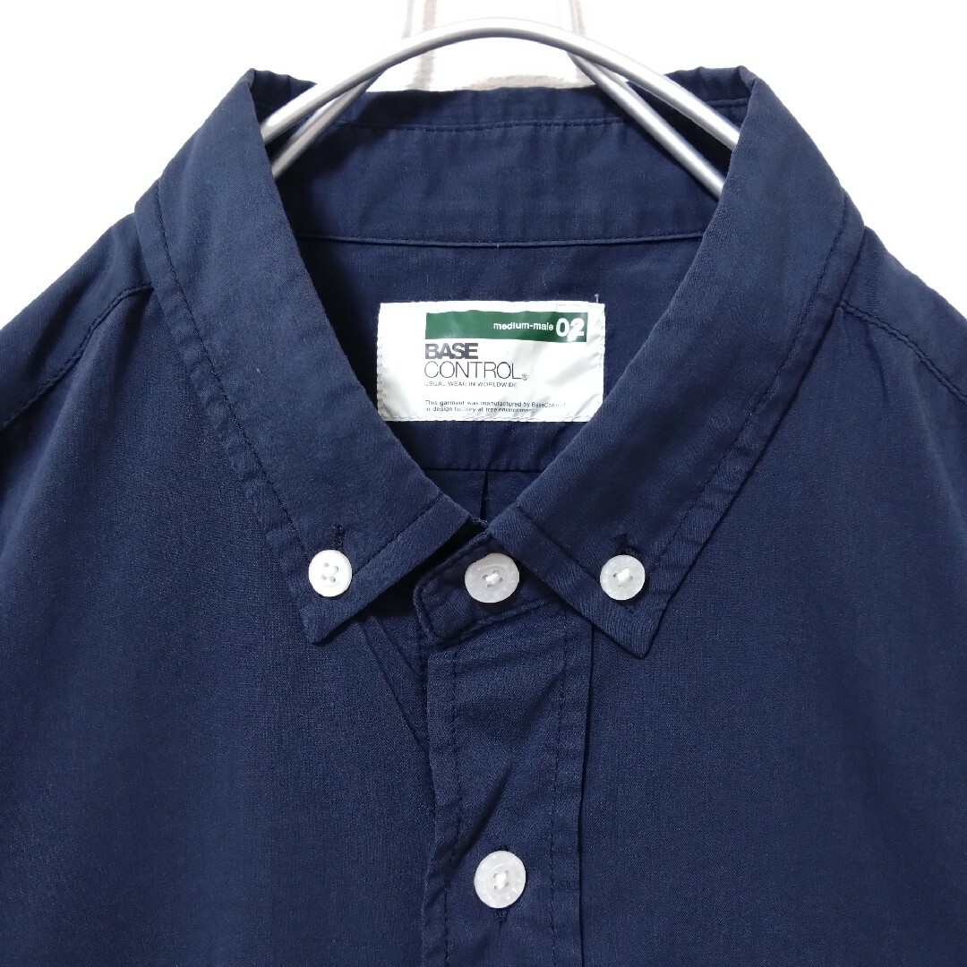 BASE CONTROL(ベースコントロール)のシャツ　メンズ　古着　長袖　ヒョウ柄　ネイビー　ボタンダウン　切り替え　薄手 メンズのトップス(シャツ)の商品写真