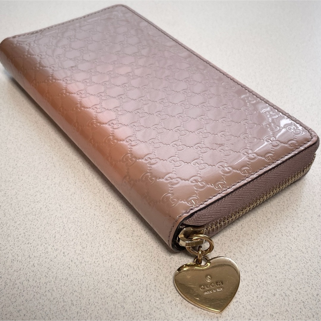 GUCCI - GUCCI グッチ ピンクゴールド エナメル 長財布 ハートの GUCCI - GUCCI グッチ ピンクゴールド エナメル 長財布 ハートの