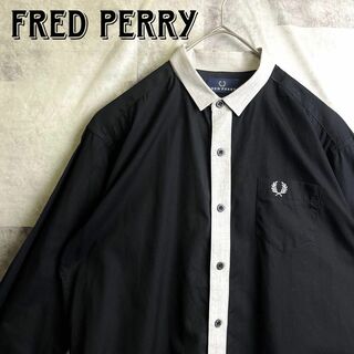 FRED PERRY - 美品 フレッドペリー クレリックシャツ ワンポイント刺繍ロゴ ブラック M