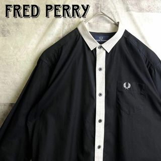 フレッドペリー(FRED PERRY)の美品 フレッドペリー クレリックシャツ ワンポイント刺繍ロゴ ブラック M(シャツ)