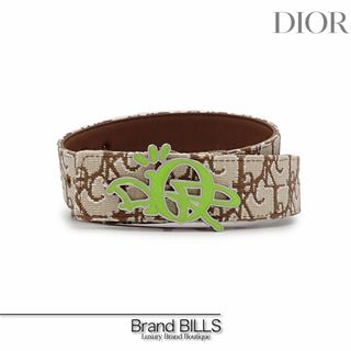 クリスチャンディオール(Christian Dior)の美品 ディオール カクタスジャック コラボ ベルト バックル 4800ZZJOC 4919POECD 80 オブリークジャガード ブラウン シルバー ピスタチオ(ベルト)