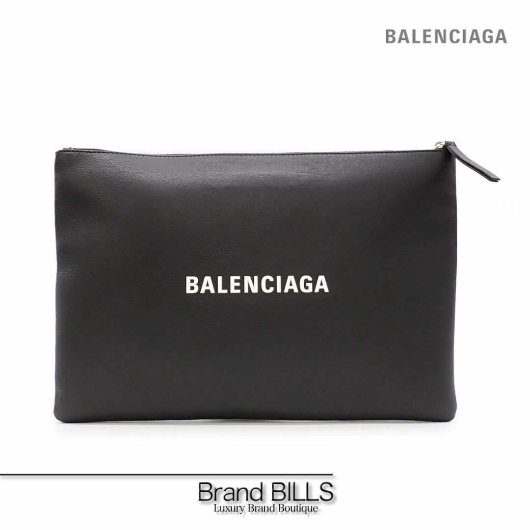 Balenciaga(バレンシアガ)の美品 バレンシアガ クラッチバッグ セカンドバッグ 485112 ロゴ クリップ L カーフスキン ブラック シルバー金具 メンズのバッグ(セカンドバッグ/クラッチバッグ)の商品写真