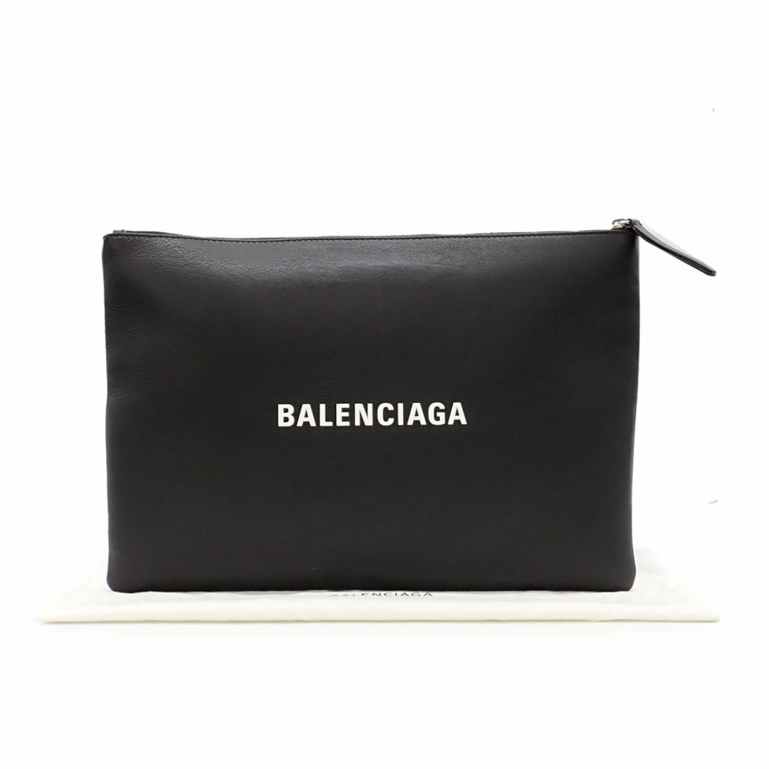 Balenciaga(バレンシアガ)の美品 バレンシアガ クラッチバッグ セカンドバッグ 485112 ロゴ クリップ L カーフスキン ブラック シルバー金具 メンズのバッグ(セカンドバッグ/クラッチバッグ)の商品写真