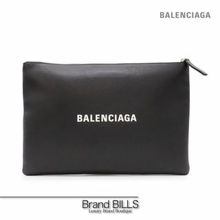 バレンシアガ(Balenciaga)の美品 バレンシアガ クラッチバッグ セカンドバッグ 485112 ロゴ クリップ L カーフスキン ブラック シルバー金具(セカンドバッグ/クラッチバッグ)