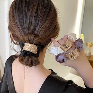 プレート付きシュシュ 大人っぽいヘアゴムまとめ髪 ヘアアクセサリー ポニーテー(ヘアゴム/シュシュ)