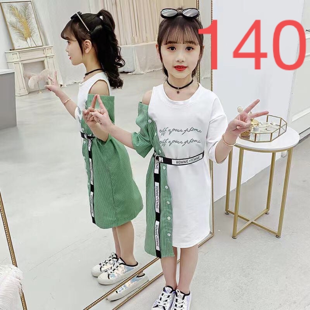 KWDA010キッズ Tシャツワンピース ロング 夏 半袖 プリント 子供服 キッズ/ベビー/マタニティのキッズ服女の子用(90cm~)(ワンピース)の商品写真