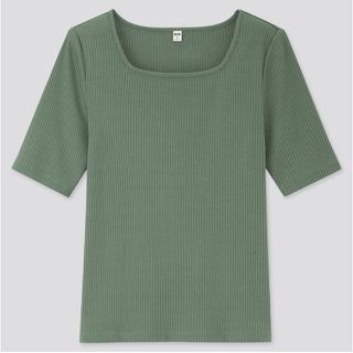 ユニクロ(UNIQLO)のリブスクエアネックT （5分袖）　ユニクロ(Tシャツ(半袖/袖なし))