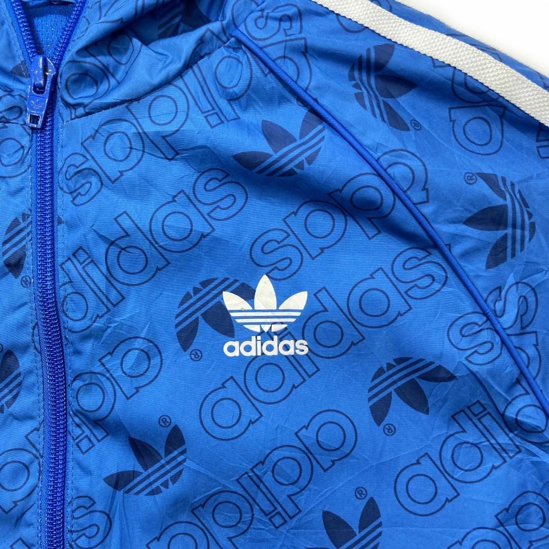 adidas(アディダス)のアディダス adidas ナイロンジャケット フード付き 古着 ブルー Mサイズ メンズのジャケット/アウター(ナイロンジャケット)の商品写真