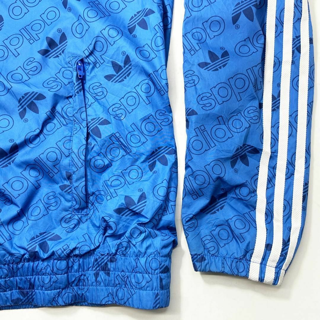 adidas(アディダス)のアディダス adidas ナイロンジャケット フード付き 古着 ブルー Mサイズ メンズのジャケット/アウター(ナイロンジャケット)の商品写真