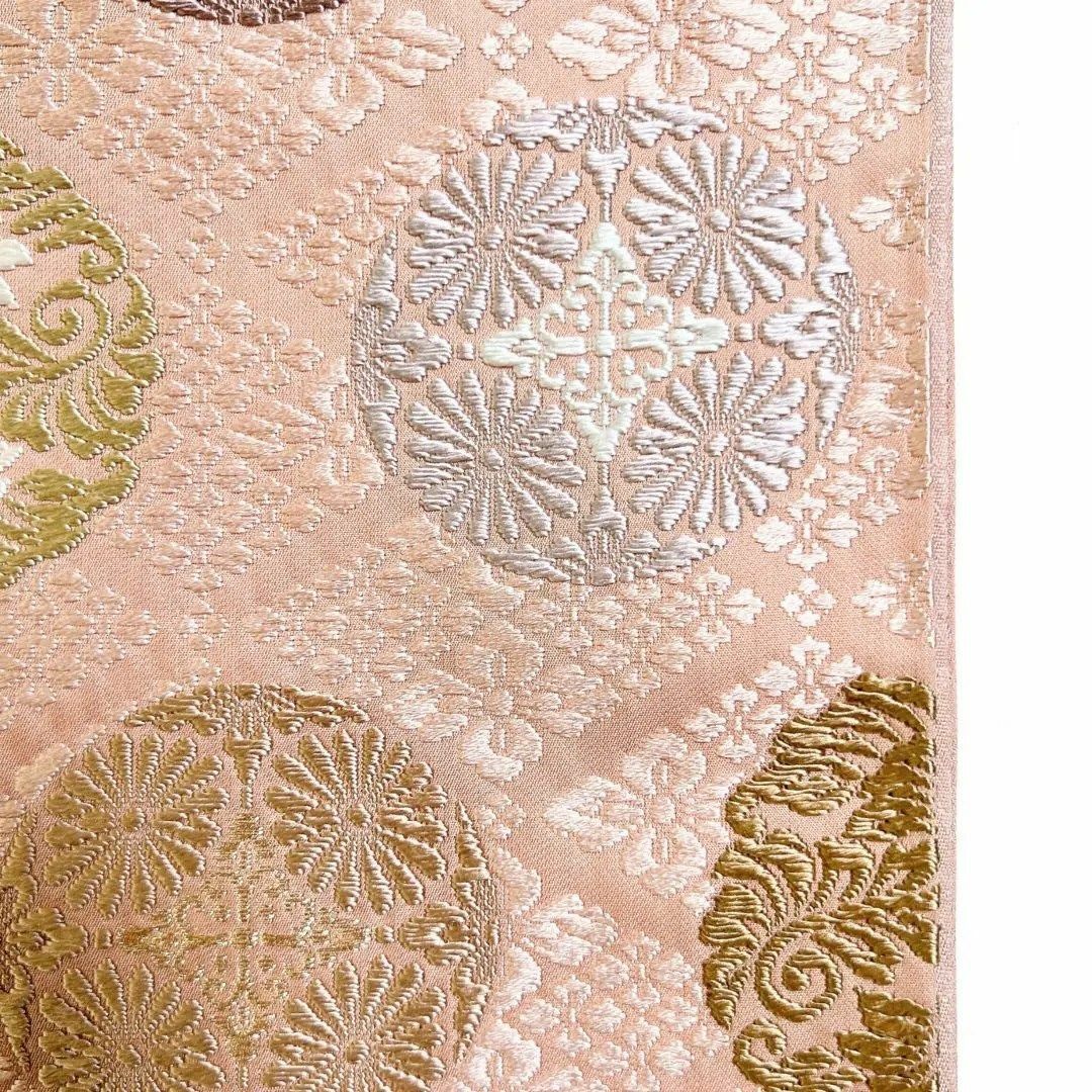 袋帯　唐織　くすみピンク　菱　花紋　唐織　着物　042w レディースの水着/浴衣(その他)の商品写真