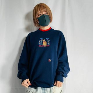 ヴィンテージ(VINTAGE)の90s ヴィンテージ レイヤードスウェット チャイニーズキャット 猫 中華刺繍(トレーナー/スウェット)