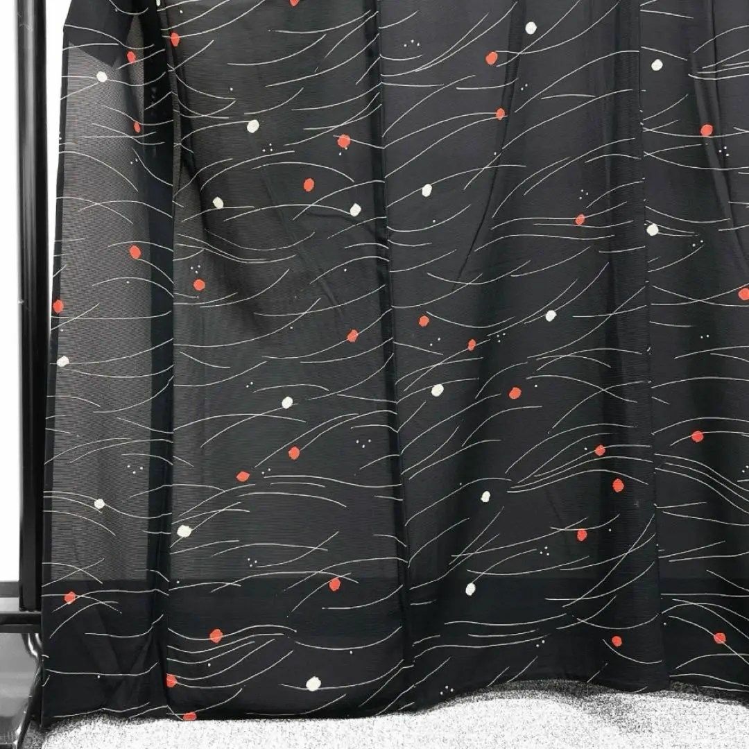 夏用　小紋　絽　芝草　紅白　ドット　ブラック系　着物　042w d レディースの水着/浴衣(その他)の商品写真