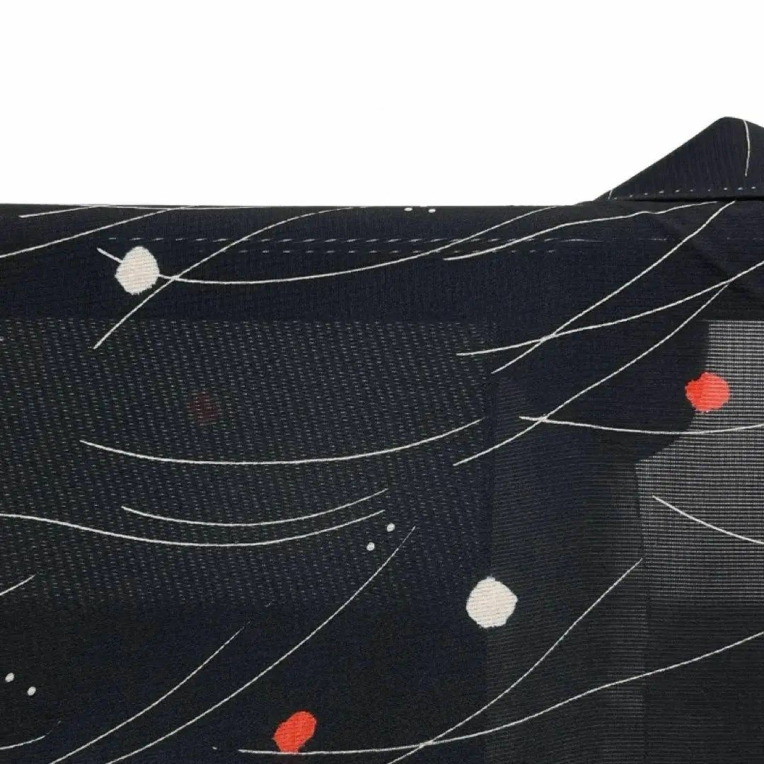 夏用　小紋　絽　芝草　紅白　ドット　ブラック系　着物　042w d レディースの水着/浴衣(その他)の商品写真