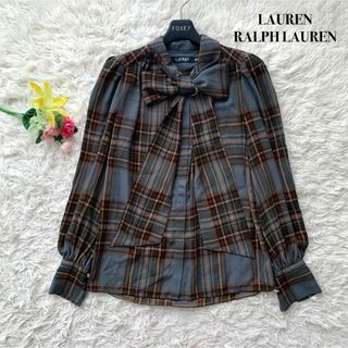 ラルフローレン(Ralph Lauren)の【美品】ローレンラルフローレン ブラウス ボウタイ チェック ブルー XXS(シャツ/ブラウス(長袖/七分))