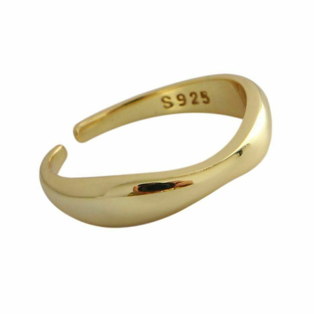 ゴールド ウェーブ リング フリーサイズ シンプル SILVER925 刻印入り レディースのアクセサリー(リング(指輪))の商品写真