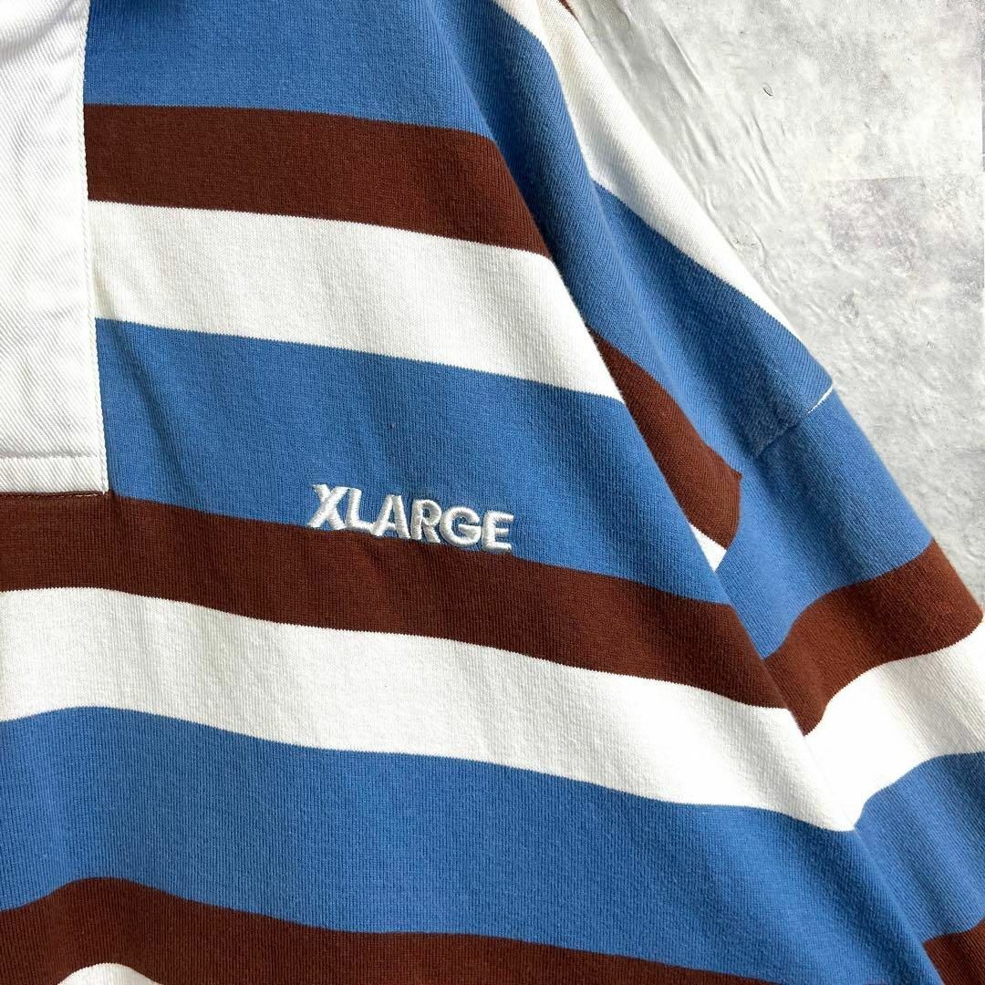 XLARGE(エクストララージ)の美品 エクストララージ ラガーシャツ マルチカラーボーダー 刺繍ロゴ XL メンズのトップス(ポロシャツ)の商品写真