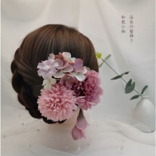 【ビビットピンク】着物　七五三　結婚式　髪飾り　ヘアアクセサリー　夏祭り(ヘアゴム/シュシュ)