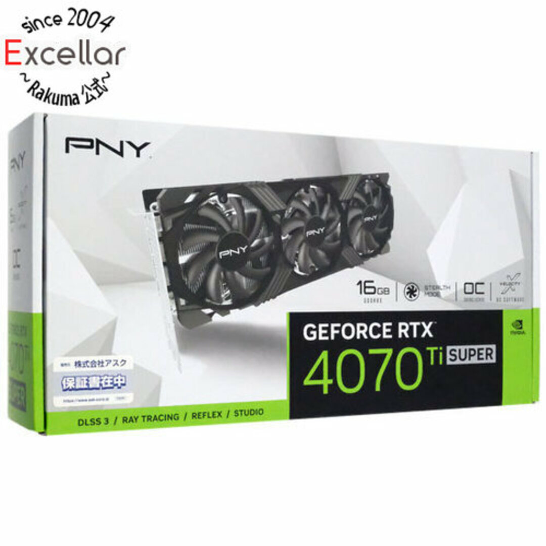 PNY　GeForce RTX 4070 Ti SUPER 16GB OC LED トリプルファン VCG4070TS16TFXPB1-O　PCIExp 16GB スマホ/家電/カメラのPC/タブレット(PCパーツ)の商品写真