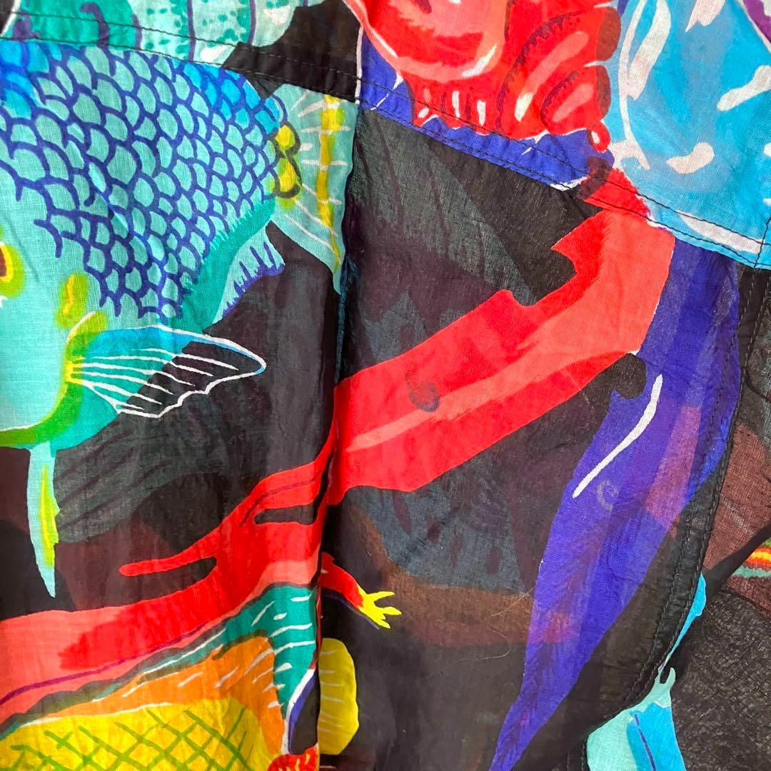 熱帯魚アート柄　オーバーサイズシャツ ワンピース ビッグシルエット レディースのワンピース(ひざ丈ワンピース)の商品写真