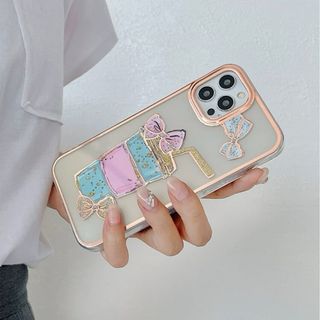 iPhoneケース　クリア　ピンクゴールド　リボン　ドリンク　可愛い　韓国　キラ(iPhoneケース)