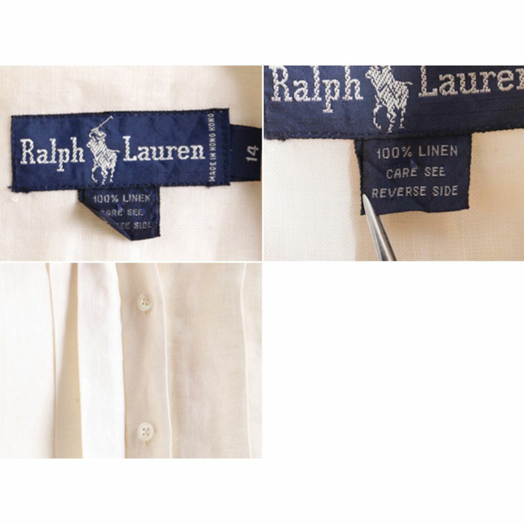 Ralph Lauren(ラルフローレン)の80s ラルフローレン 100% リネン 長袖 シャツ レディース XL 80年代 ヴィンテージ ポロ ドレス ブラウス プリーツ ナチュラル 大きいサイズ レディースのトップス(シャツ/ブラウス(長袖/七分))の商品写真