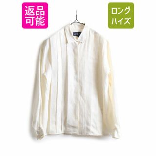 ラルフローレン(Ralph Lauren)の80s ラルフローレン 100% リネン 長袖 シャツ レディース XL 80年代 ヴィンテージ ポロ ドレス ブラウス プリーツ ナチュラル 大きいサイズ(シャツ/ブラウス(長袖/七分))