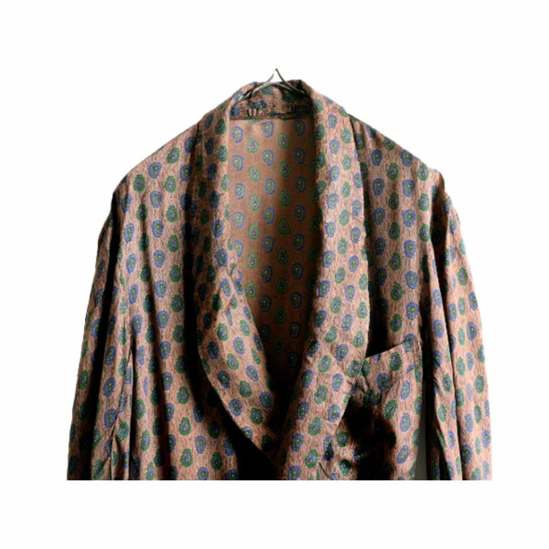 60s starmist 総柄 シルク レーヨン ガウン メンズ M 古着 60年代 ヴィンテージ ベルト付き 羽織り ロング丈 ポケット付き 薄手 ペイズリー メンズのジャケット/アウター(その他)の商品写真
