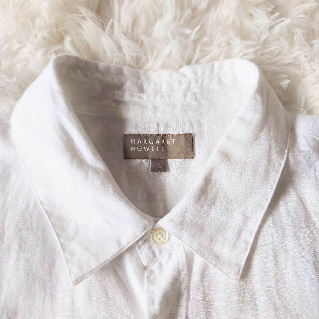 MARGARET HOWELL(マーガレットハウエル)のマーガレットハウエル　メンズ　リネン　ホワイト　シャツ　半袖 メンズのトップス(シャツ)の商品写真