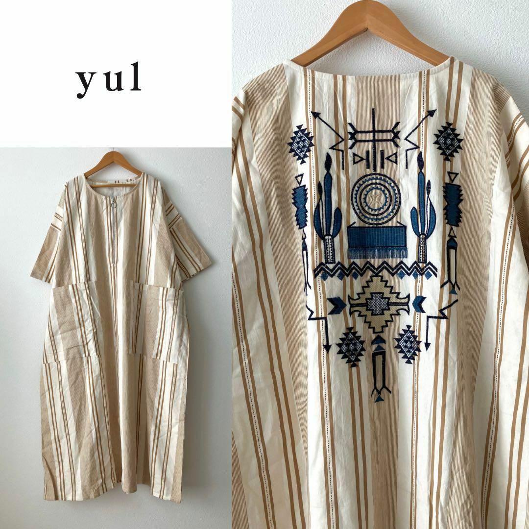 YUL(ヨル)の未使用タグ付 yul バック刺繍 インド綿 オーバーサイズワンピース レディースのワンピース(ひざ丈ワンピース)の商品写真