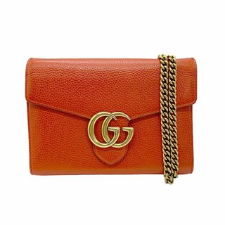 グッチ(Gucci)のグッチ GUCCI 斜め掛けショルダーバッグ GGマーモント レザー/メタル オレンジ/ゴールド レディース 401232 送料無料【中古】 z0803(ショルダーバッグ)