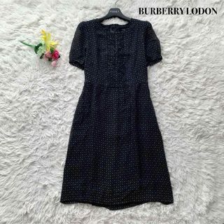 BURBERRY - 【美品】バーバリーロンドン 膝丈 ワンピース 花柄 シルク100% ブラック M