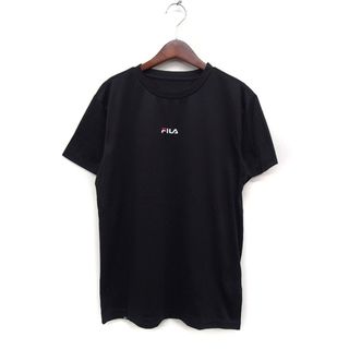 フィラ FILA 国内正規品 ロゴ刺繍 半袖 Tシャツ カットソー 丸首 M 黒