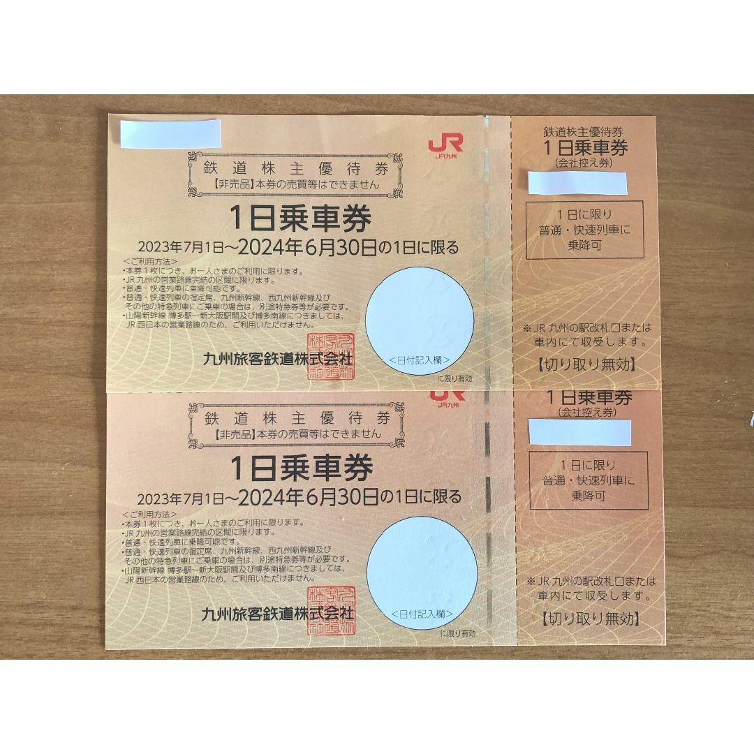 JR(ジェイアール)の【匿名配送】ＪＲ九州　鉄道株主優待券(１日乗車券)２枚 チケットの優待券/割引券(その他)の商品写真