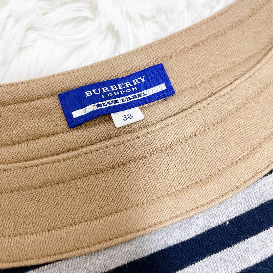 BURBERRY BLUE LABEL(バーバリーブルーレーベル)の極美品 バーバリーロンドン ブルーレーベル ボーダー ワンピース コットン 綿 レディースのワンピース(ひざ丈ワンピース)の商品写真