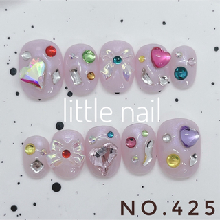 ネイルチップ No.425個性派韓国現品オーダーハート宝石ビジューリボンカラフル(つけ爪/ネイルチップ)